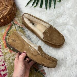 UGG Fleece Lined Slip On Suede Ansley Slipper Loafer Chestnut 6 Style 3312